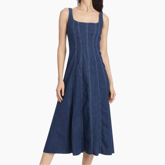 a line strapless midi dress Strapless Satin A Line Midi Dress With 3D Flower